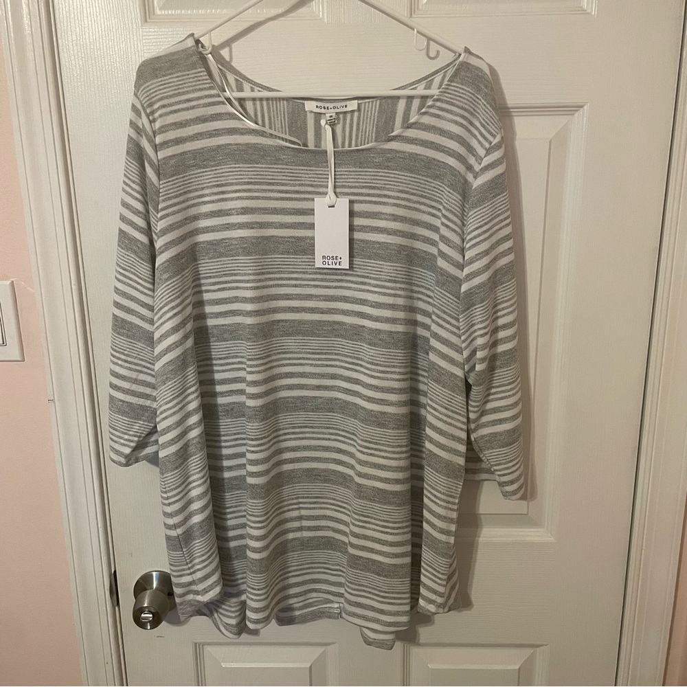 Rose + Olive Striped Blouse with Back Button Detail